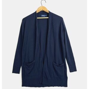POLO Ralph Lauren Womens S Cardigan Sweater Long Lightweight‎ Pockets Navy Blue